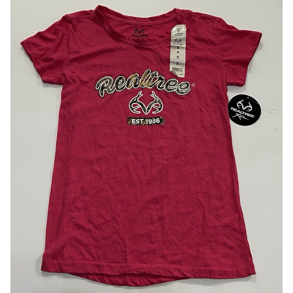 Realtree Pink Graphic T-Shirt Womens S Short Sleeve Logo Tee New W/ Tag Hunting